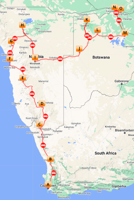 Namibia and Botswana small group tour map