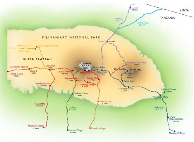 Climb Kilimanjaro route map