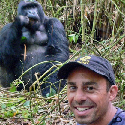 Jeff with mountain gorillas of Rwanda, silverback